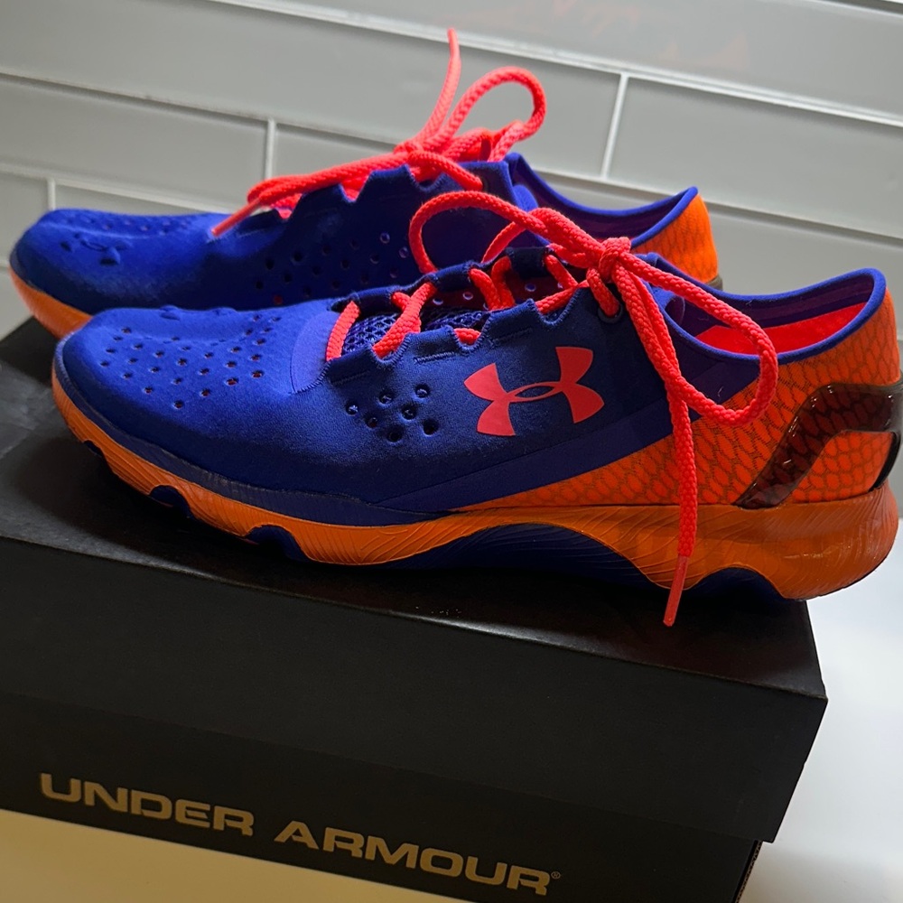 Under Armour Womens Sneakers Speedform Apollo Blue Neon Orange Pink  8.5